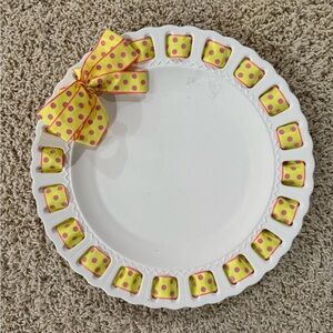 White and Yellow Ceramic Bakeware Plate with Decorative Border